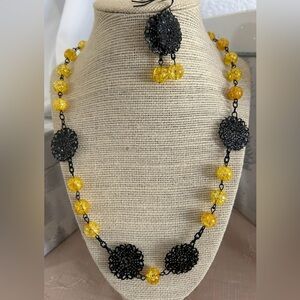 Yellow and Black Ornate Medallion Necklace